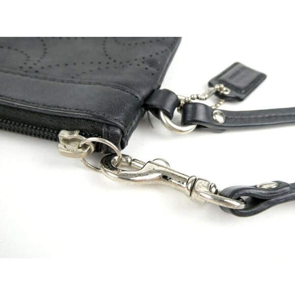 Coach Signature Perforated Dark Gray Leather Wristlet - Picture 10 of 12